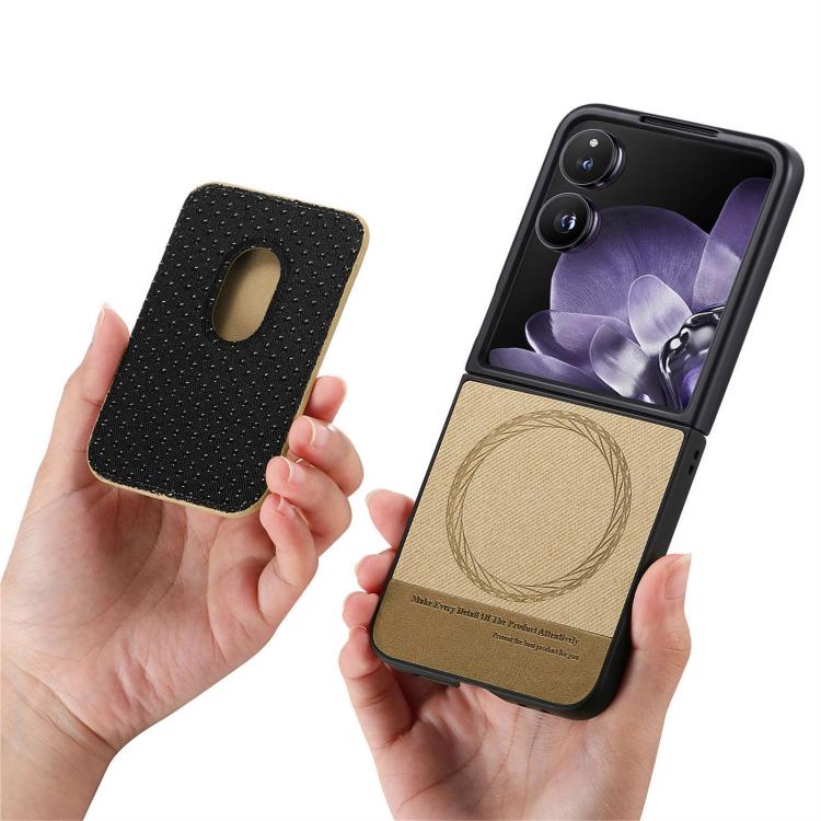 Funda magnética para Xiaomi Mix con tapa de tela sarga y anillo para tarjetas (caqui)