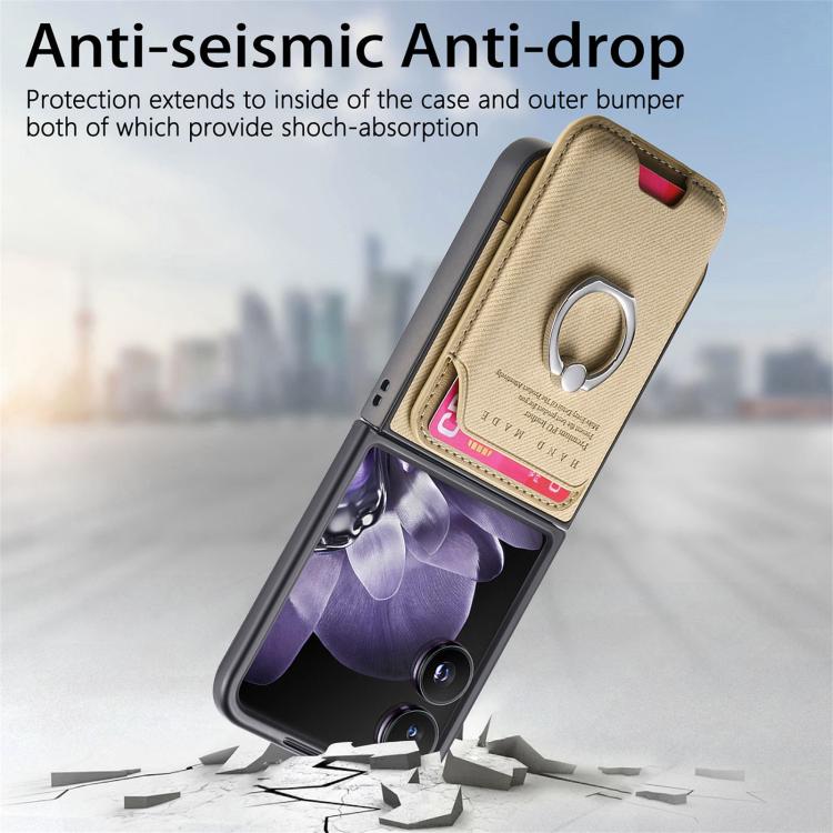 Funda magnética para Xiaomi Mix con tapa de tela sarga y anillo para tarjetas (caqui)