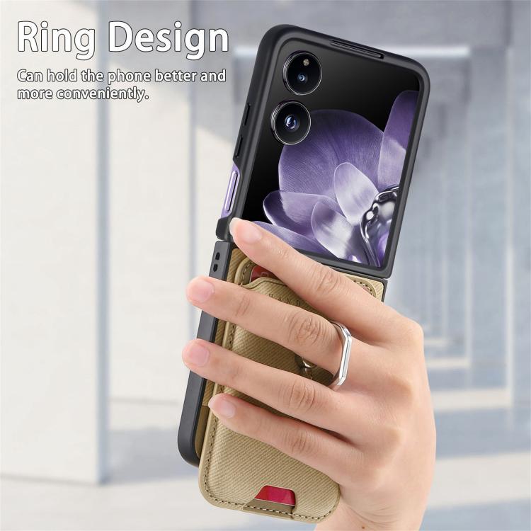 Funda magnética para Xiaomi Mix con tapa de tela sarga y anillo para tarjetas (caqui)