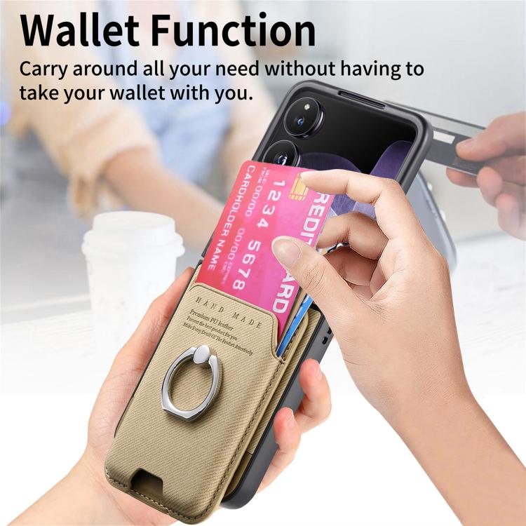 Funda magnética para Xiaomi Mix con tapa de tela sarga y anillo para tarjetas (caqui)