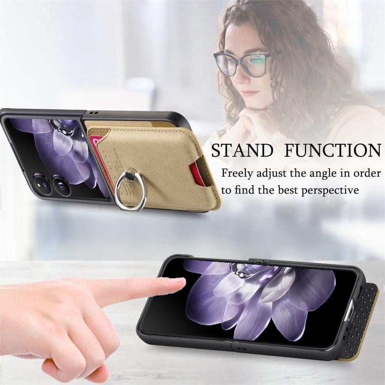 Funda magnética para Xiaomi Mix con tapa de tela sarga y anillo para tarjetas (caqui)