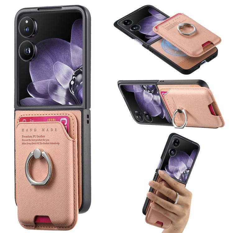 Funda magnética para Xiaomi Mix con tapa de tela sarga y anillo para tarjetas (rosa)