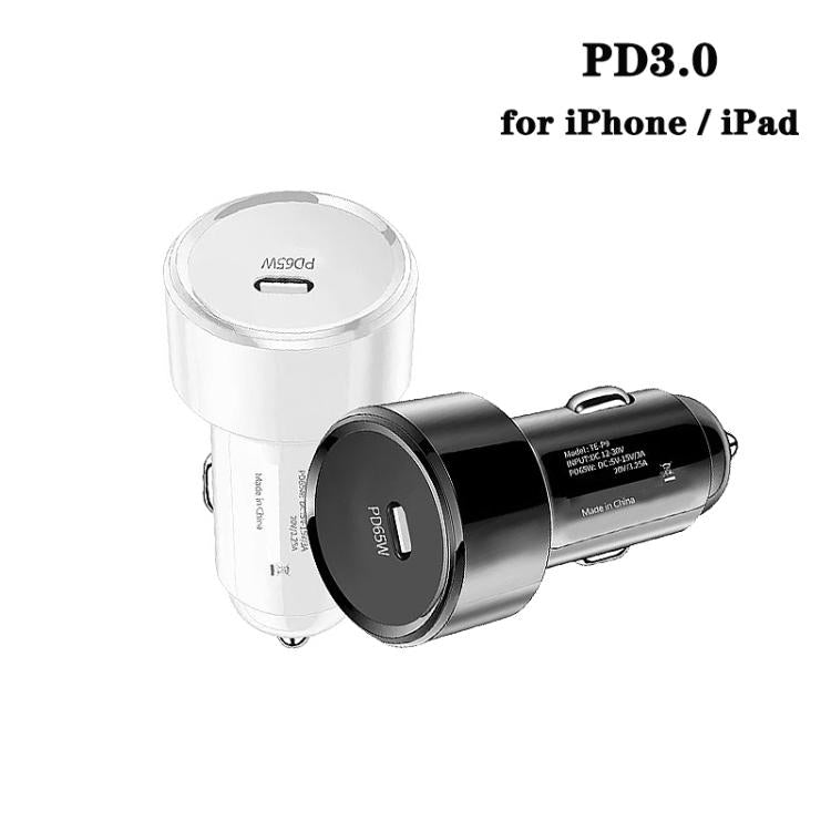 Cargador de coche USB-C P9 PD65W para iPhone/iPad (negro)