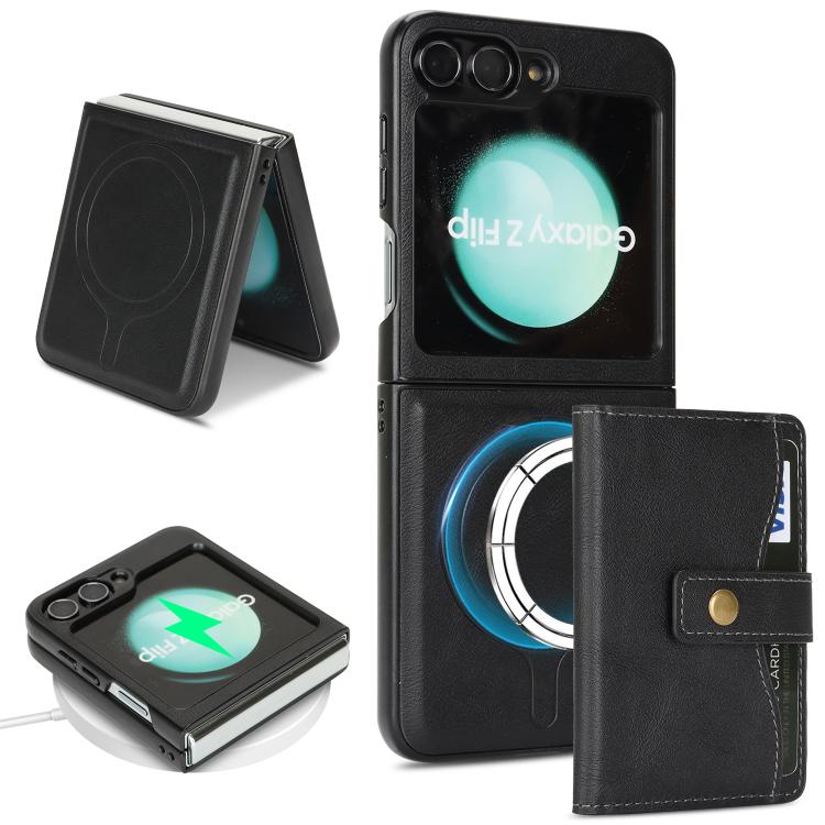 Funda de cuero con anillo MagSafe para Samsung Galaxy Z Flip6 (negro)