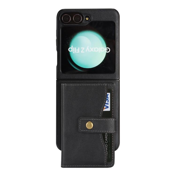 Funda de cuero con anillo MagSafe para Samsung Galaxy Z Flip6 (negro)