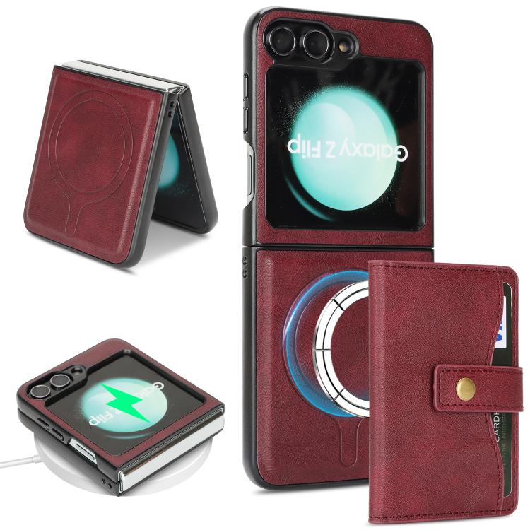 Funda de cuero con anillo MagSafe para Samsung Galaxy Z Flip6 (rojo)