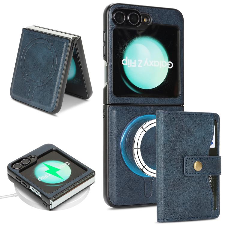 Funda de cuero con anillo MagSafe para Samsung Galaxy Z Flip6 (azul)