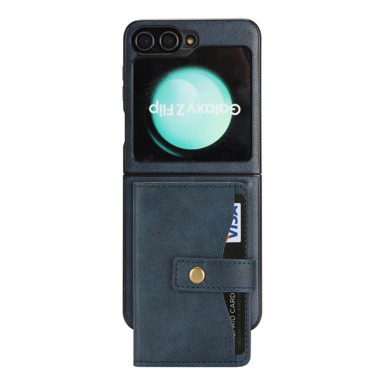 Funda de cuero con anillo MagSafe para Samsung Galaxy Z Flip6 (azul)