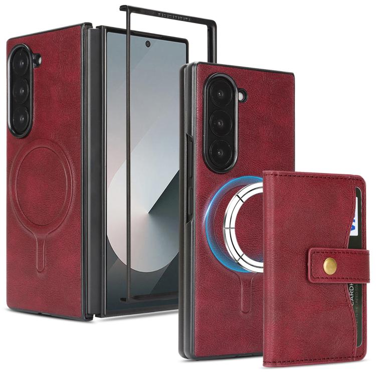 Funda de cuero con anillo MagSafe para Samsung Galaxy Z Fold6 (rojo)