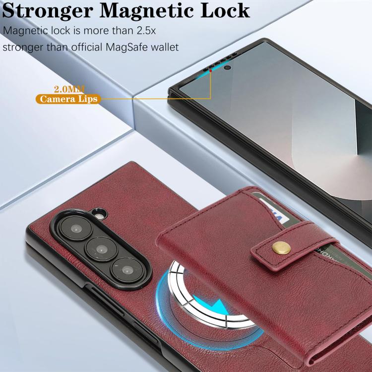 Funda de cuero con anillo MagSafe para Samsung Galaxy Z Fold6 (rojo)