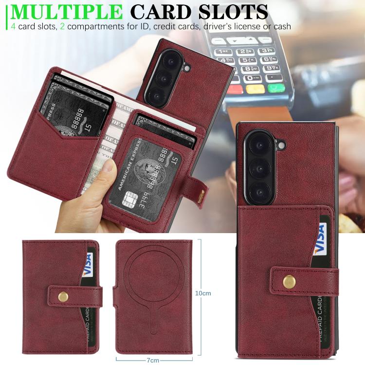 Funda de cuero con anillo MagSafe para Samsung Galaxy Z Fold6 (rojo)