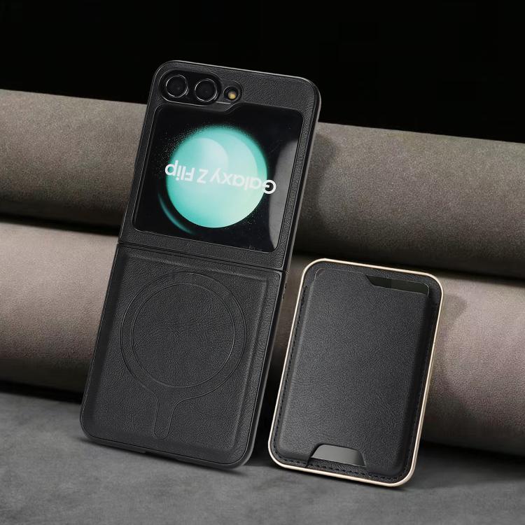 Funda de cuero con anillo magnético Kalebol Slim MagSafe para Samsung Galaxy Z Flip6 (negra)