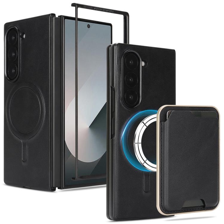 Funda de cuero con anillo magnético Kalebol Slim MagSafe para Samsung Galaxy Z Fold6 (negro)