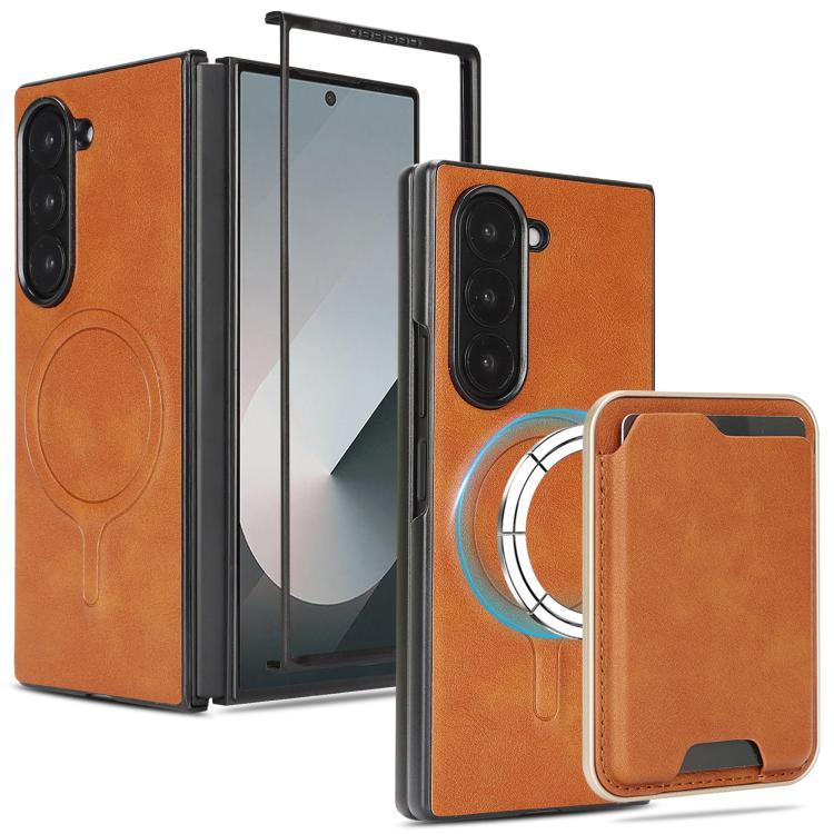 Funda de cuero con anillo magnético Kalebol Slim MagSafe para Samsung Galaxy Z Fold6 (marrón)