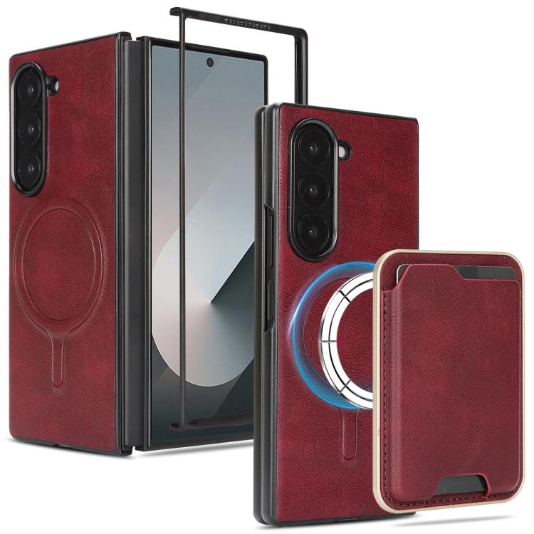 Funda de cuero con anillo magnético Kalebol Slim MagSafe para Samsung Galaxy Z Fold6 (roja)