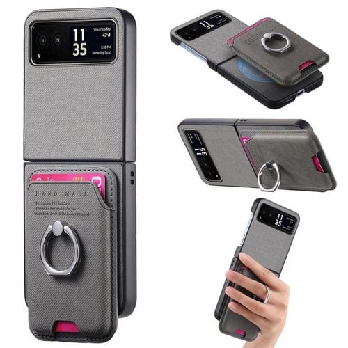 Funda de tela sarga con anillo magnético para Motorola Moto Razr 40 (gris)