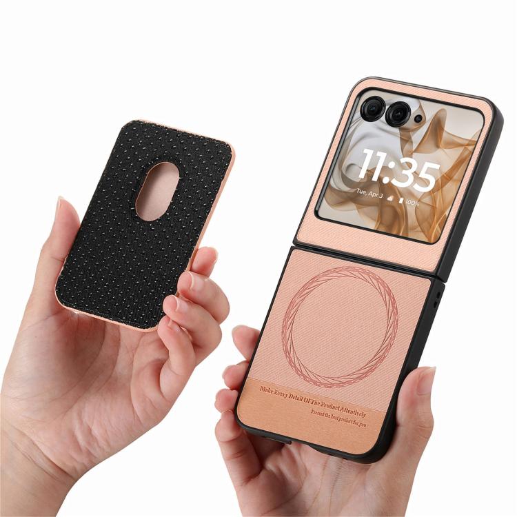 Funda magnética para Motorola Moto Razr 50/60, de tela sarga, con anillo para tarjetas (rosa)