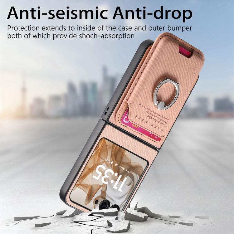 Funda magnética para Motorola Moto Razr 50/60, de tela sarga, con anillo para tarjetas (rosa)