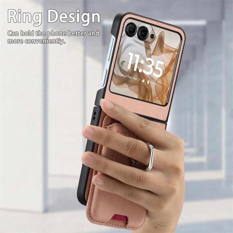Funda magnética para Motorola Moto Razr 50/60, de tela sarga, con anillo para tarjetas (rosa)