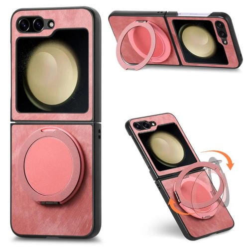 Funda de cuero retro con soporte giratorio para Samsung Galaxy Z Flip5 5G (rosa)