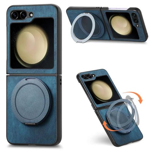 Funda de cuero retro con soporte giratorio para Samsung Galaxy Z Flip5 5G (azul)
