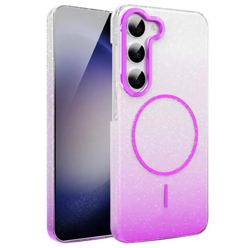 Funda MagSafe a prueba de golpes para Samsung Galaxy S23 5G con purpurina dorada y degradado (morado)