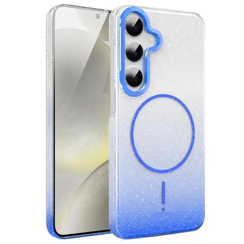 Funda MagSafe a prueba de golpes para Samsung Galaxy S24 5G con purpurina dorada y degradado (azul)