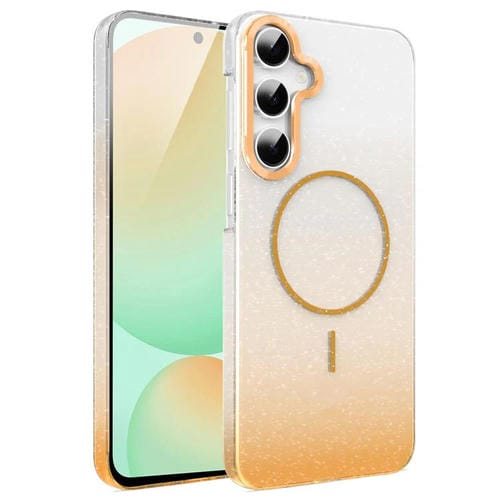 Funda MagSafe a prueba de golpes para Samsung Galaxy S24 FE 5G con purpurina dorada y degradado (dorada)