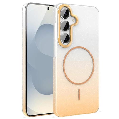 Funda MagSafe a prueba de golpes para Samsung Galaxy S25 5G con purpurina dorada y degradado (dorada)