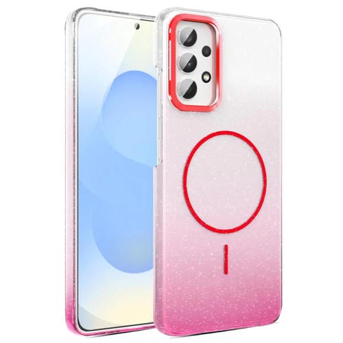 Funda MagSafe a prueba de golpes para Samsung Galaxy A32 4G con purpurina dorada y degradado (rojo)