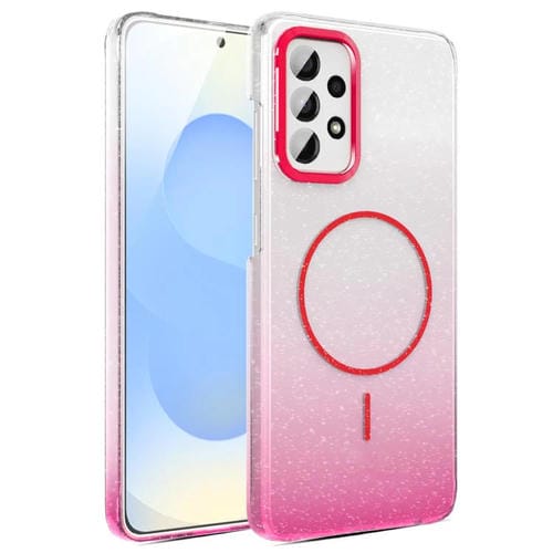 Funda MagSafe a prueba de golpes con degradado de brillo y diamantes dorados para Samsung Galaxy A52 5G (roja)