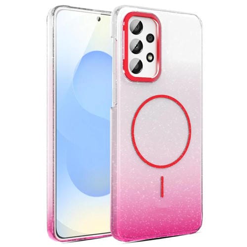 Funda MagSafe a prueba de golpes para Samsung Galaxy A23 4G/5G con purpurina dorada y degradado (rojo)