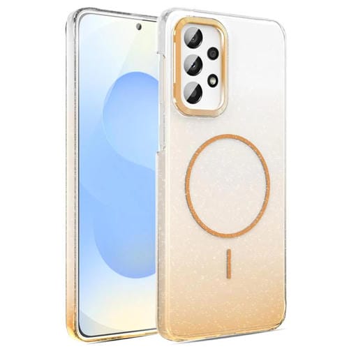 Funda MagSafe a prueba de golpes con degradado de brillo y diamantes dorados para Samsung Galaxy A33 5G (dorada)