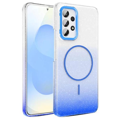 Funda MagSafe a prueba de golpes con degradado de brillo y diamantes dorados para Samsung Galaxy A53 5G (azul)