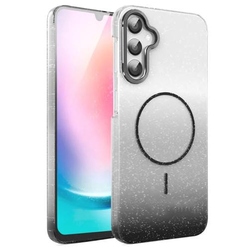 Funda MagSafe a prueba de golpes para Samsung Galaxy A24 4G con purpurina dorada y degradado (negro)