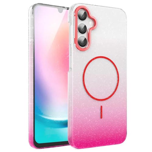 Funda MagSafe a prueba de golpes para Samsung Galaxy A24 4G con purpurina dorada y degradado (rojo)
