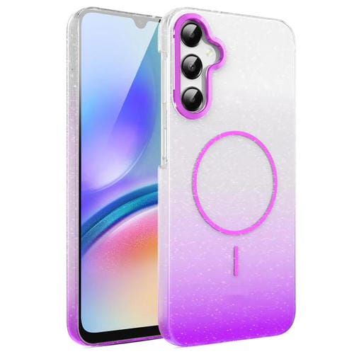 Funda MagSafe a prueba de golpes para Samsung Galaxy A05s con purpurina dorada y degradado (morado)