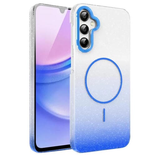 Funda MagSafe a prueba de golpes con degradado de brillo y diamantes dorados para Samsung Galaxy A15 4G/5G (azul)