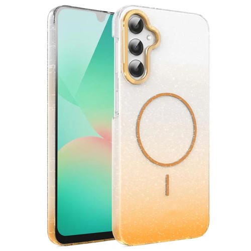 Funda MagSafe a prueba de golpes con degradado de brillo y diamantes dorados para Samsung Galaxy A25 5G (dorada)