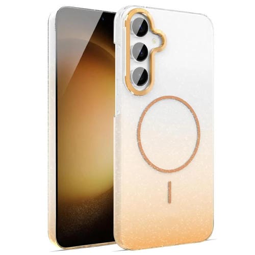 Funda MagSafe a prueba de golpes para Samsung Galaxy S23 FE 5G con purpurina dorada y degradado (dorada)