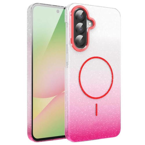 Funda MagSafe a prueba de golpes para Samsung Galaxy A55 5G con purpurina dorada y degradado (rojo)