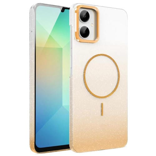 Funda MagSafe a prueba de golpes para Samsung Galaxy A06 4G con purpurina dorada y degradado (dorada)