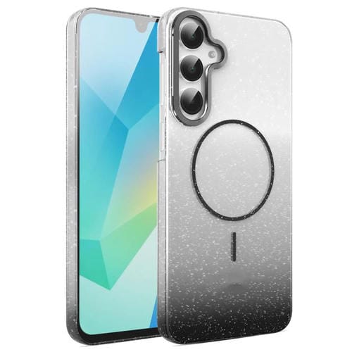 Funda MagSafe a prueba de golpes con degradado de brillo y diamantes dorados para Samsung Galaxy A16 5G (negra)