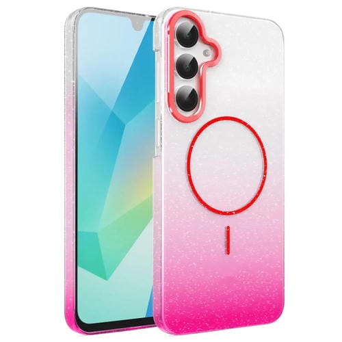 Funda MagSafe a prueba de golpes para Samsung Galaxy A16 5G con purpurina dorada y degradado (rojo)