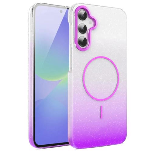 Funda MagSafe a prueba de golpes para Samsung Galaxy A36 5G con purpurina dorada y degradado (morado)