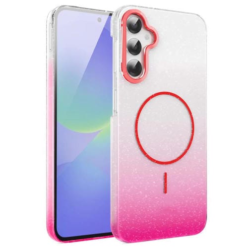Funda MagSafe a prueba de golpes para Samsung Galaxy A36 5G con purpurina dorada y degradado (rojo)