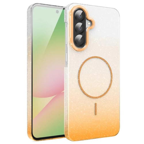 Funda MagSafe a prueba de golpes con degradado de brillo y diamantes dorados para Samsung Galaxy A56 5G (dorada)