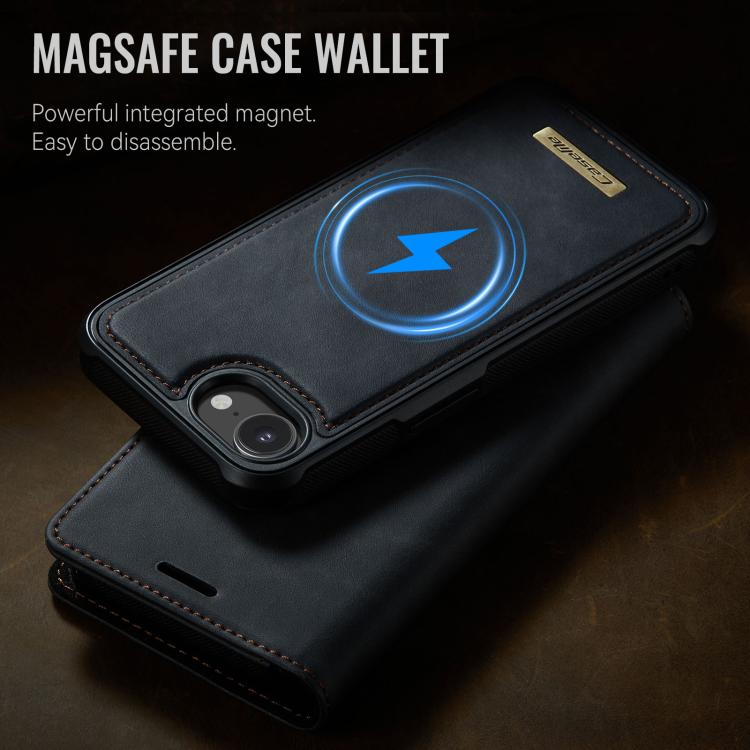 Funda de cuero desmontable CaseMe C49 con bloqueo RFID MagSafe para iPhone 16e (negra)