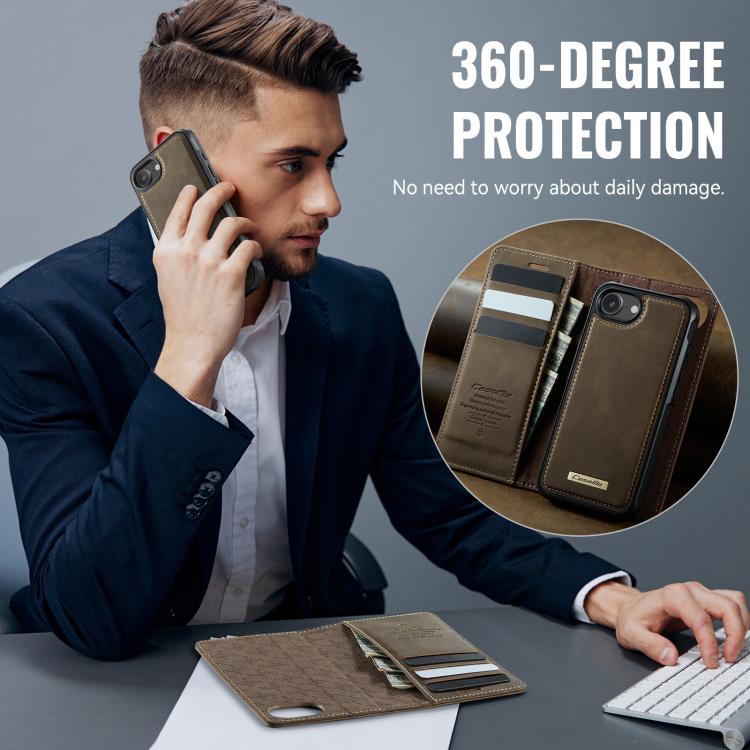 Funda de cuero desmontable CaseMe C49 con bloqueo RFID MagSafe para iPhone 16e (café)