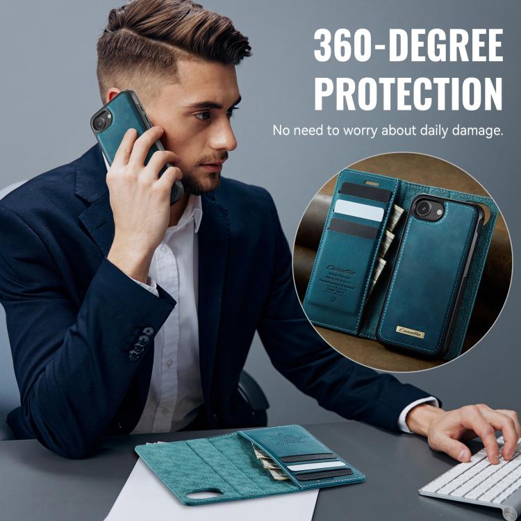 Funda de cuero desmontable CaseMe C49 MagSafe con bloqueo RFID para iPhone 16e (verde)